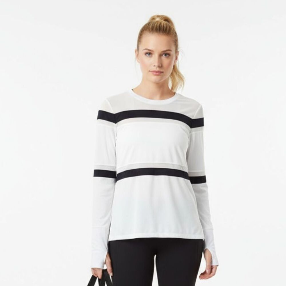 Tail Women's White & Black Striped Long Sleeve Sport Athletic Top M